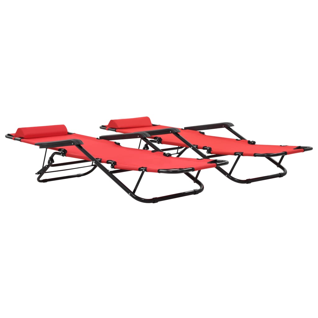 Folding sun loungers with footrest 2 pcs red steel