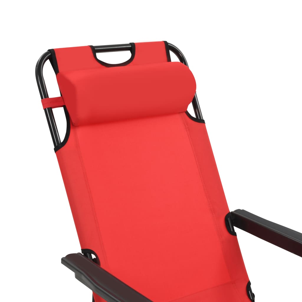 Folding sun loungers with footrest 2 pcs red steel