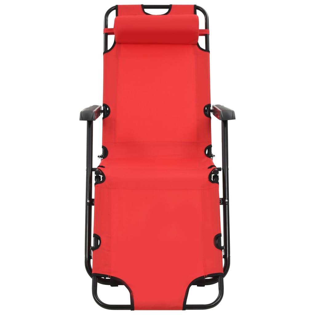 Folding sun loungers with footrest 2 pcs red steel