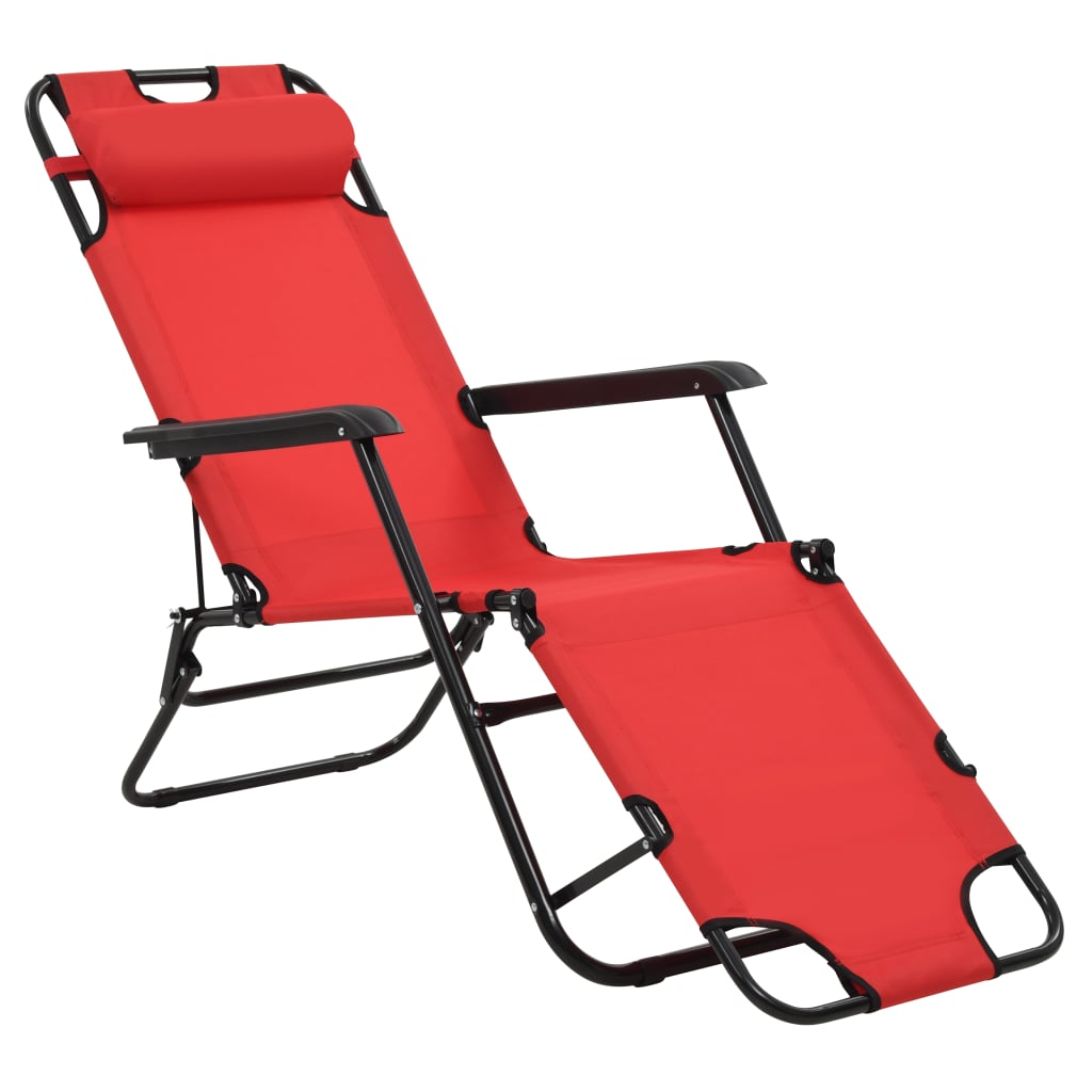 Folding sun loungers with footrest 2 pcs red steel