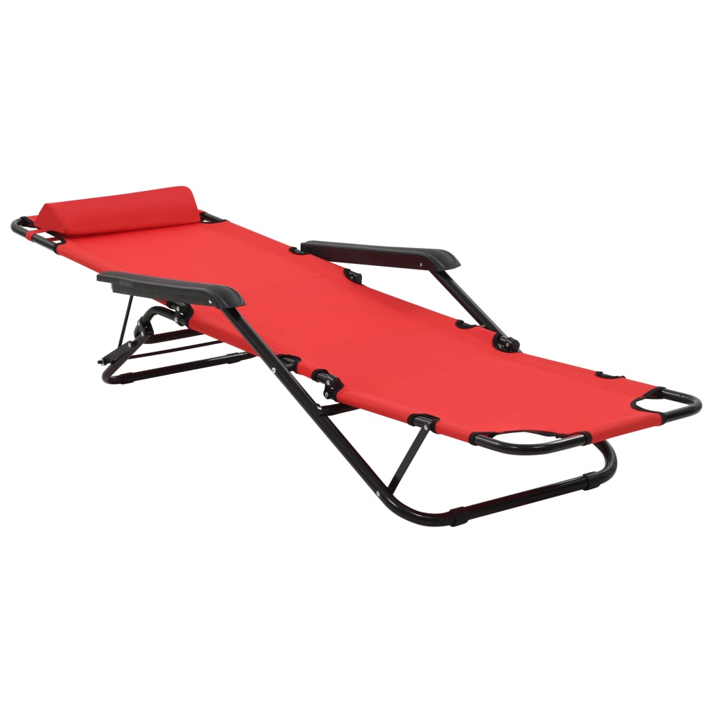 Folding sun loungers with footrest 2 pcs red steel