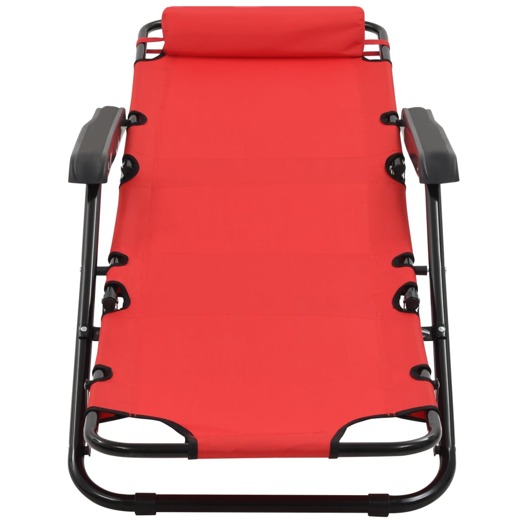 Folding sun loungers with footrest 2 pcs red steel