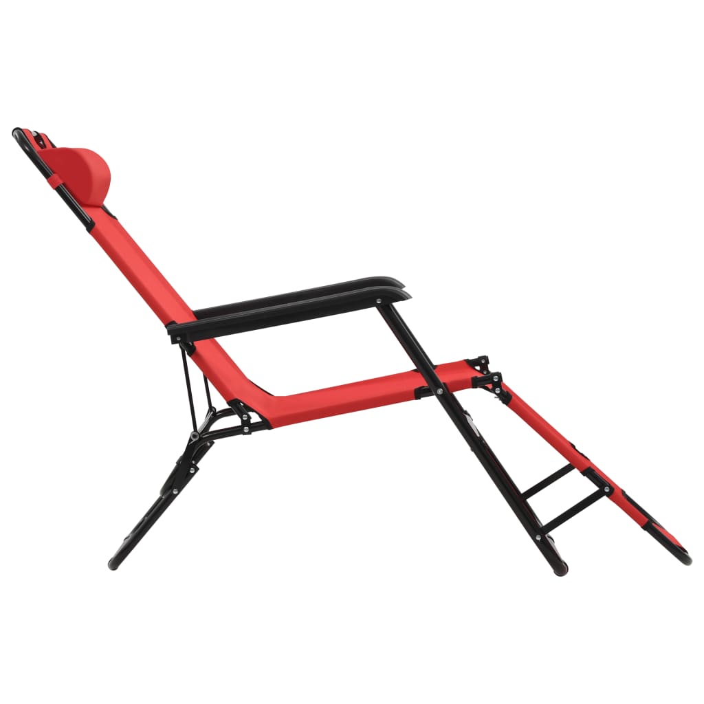 Folding sun loungers with footrest 2 pcs red steel