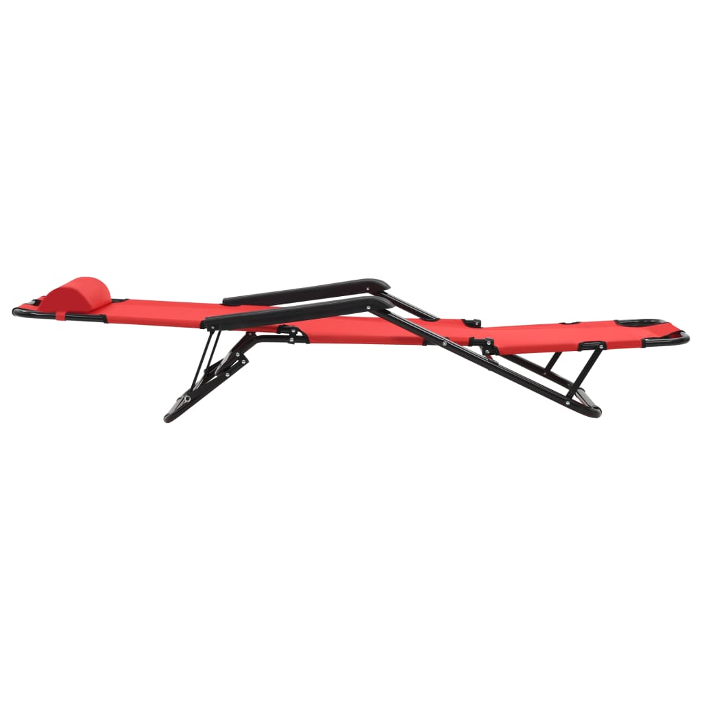 Folding sun loungers with footrest 2 pcs red steel