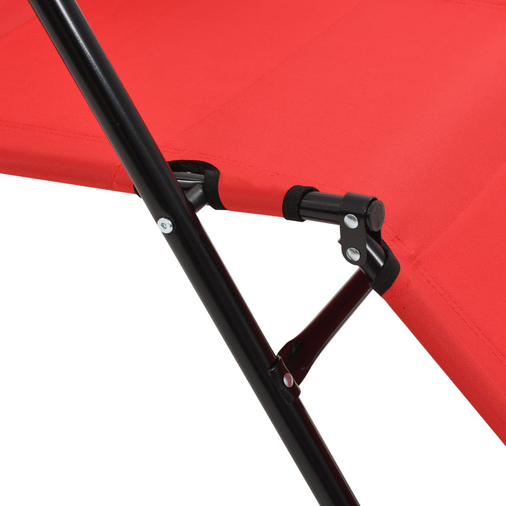 Folding sun loungers with footrest 2 pcs red steel