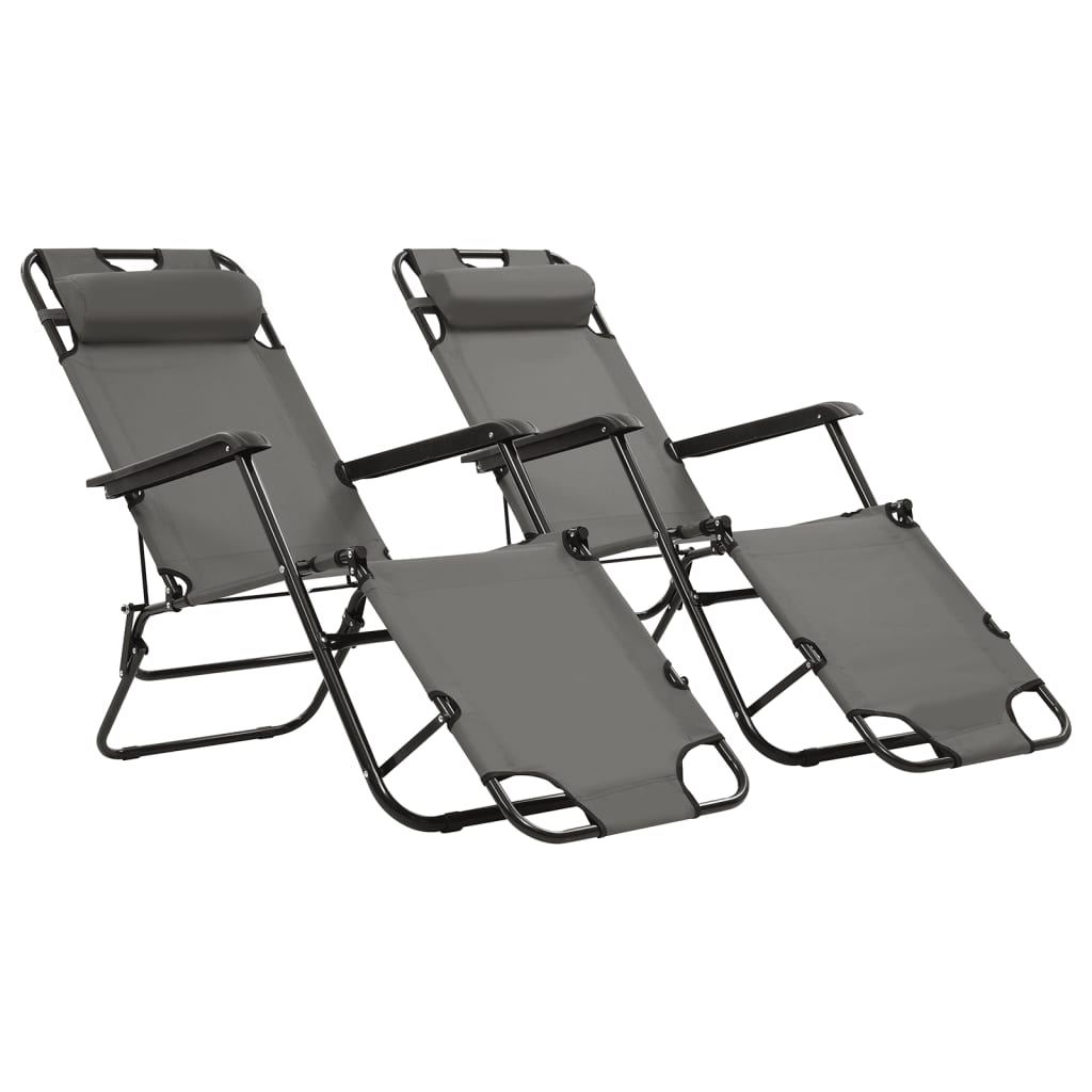 Folding sun loungers with footrest 2 pcs steel grey