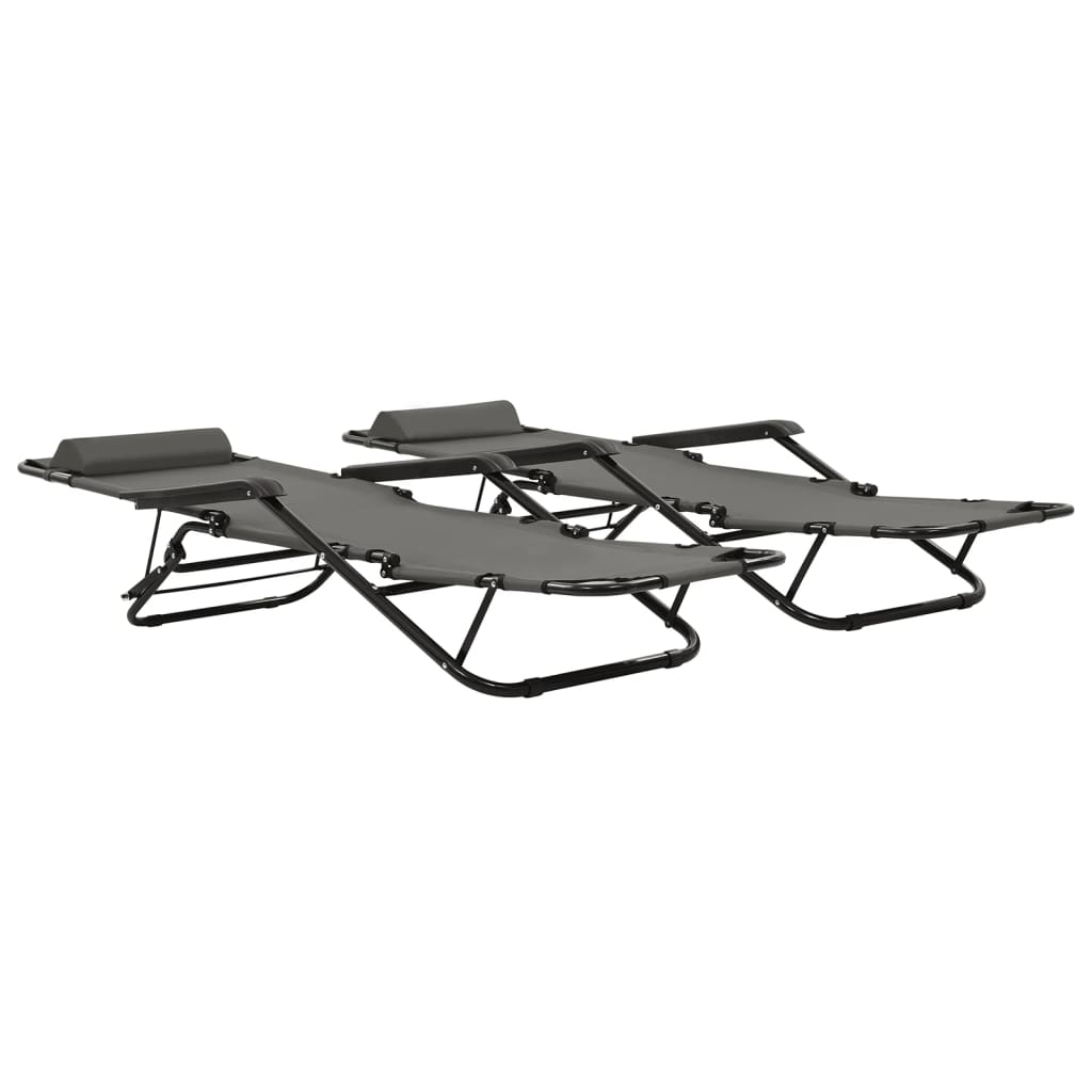 Folding sun loungers with footrest 2 pcs steel grey