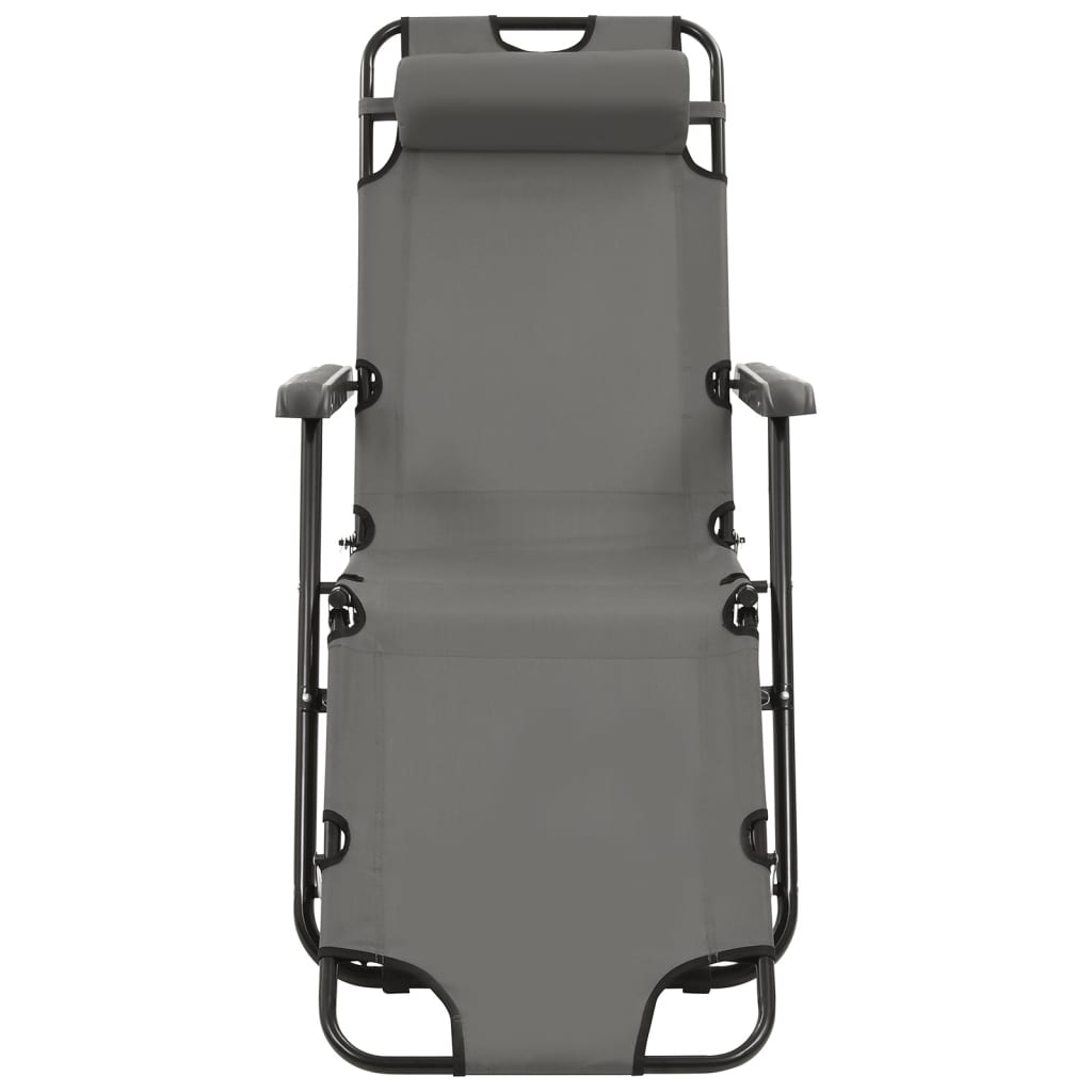 Folding sun loungers with footrest 2 pcs steel grey