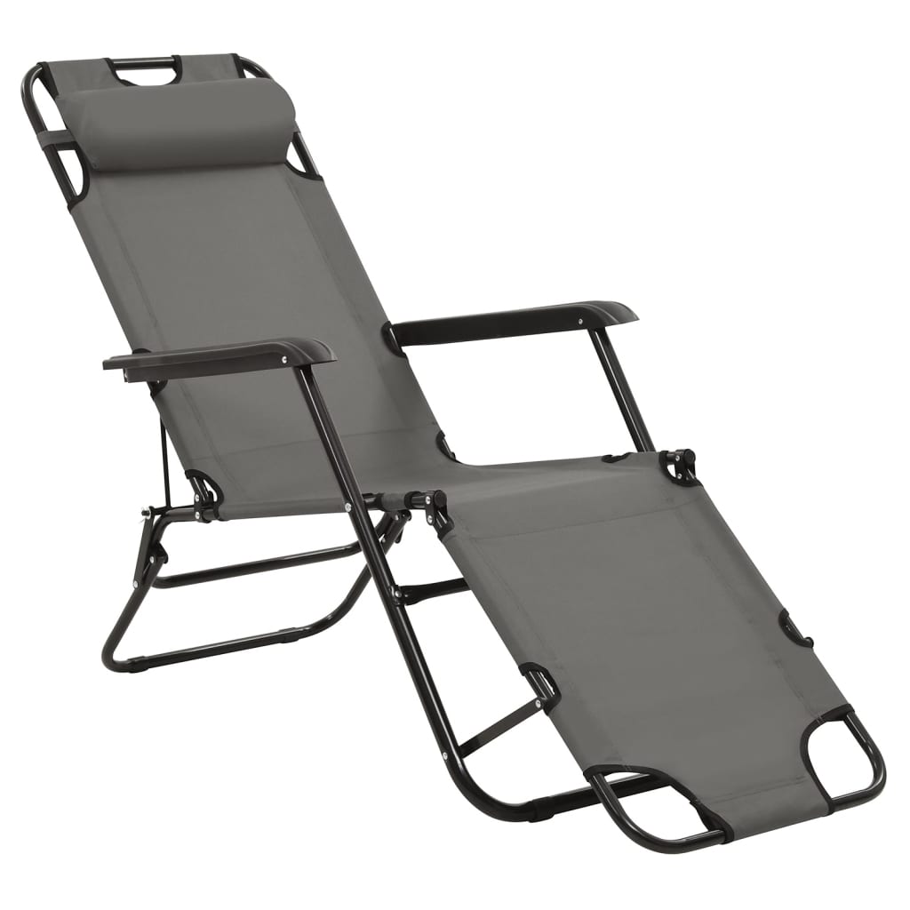 Folding sun loungers with footrest 2 pcs steel grey