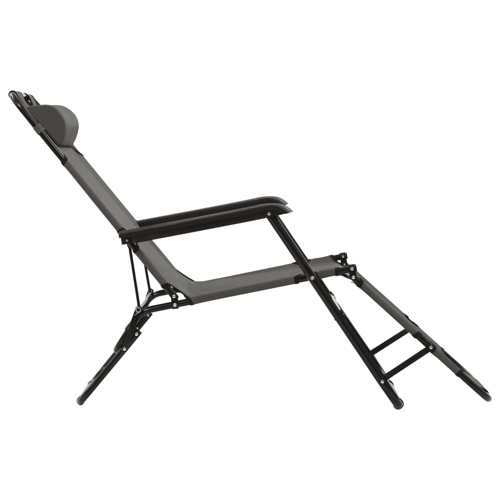 Folding sun loungers with footrest 2 pcs steel grey