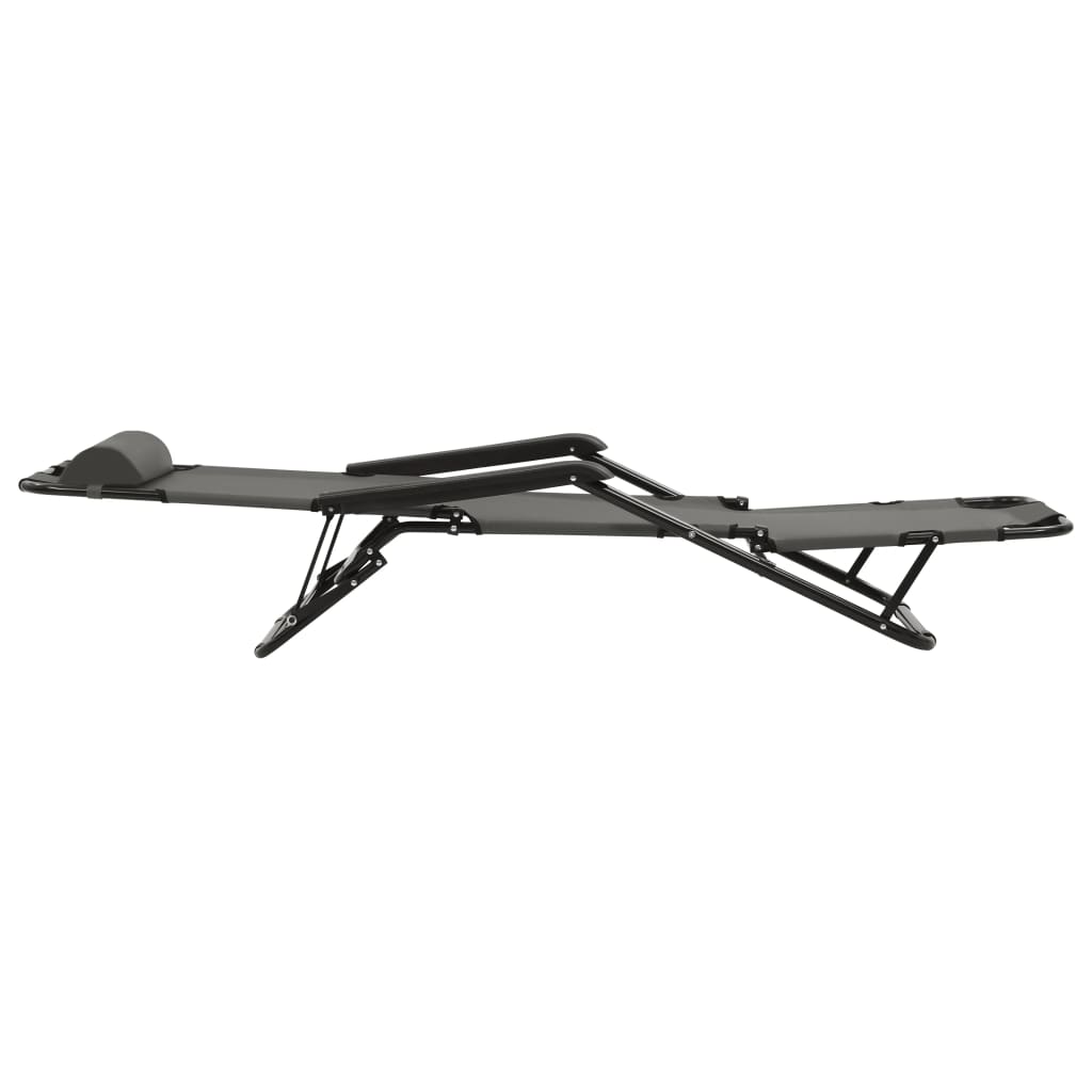 Folding sun loungers with footrest 2 pcs steel grey