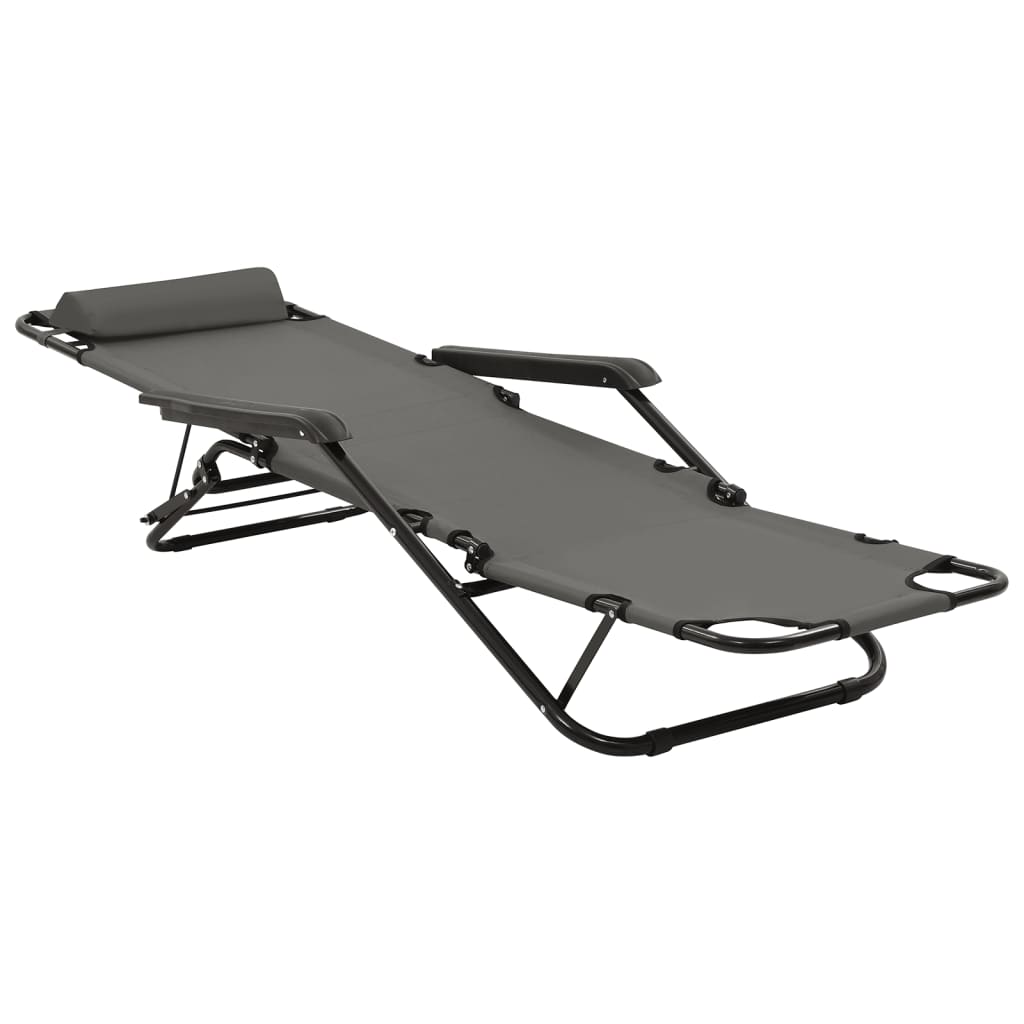Folding sun loungers with footrest 2 pcs steel grey