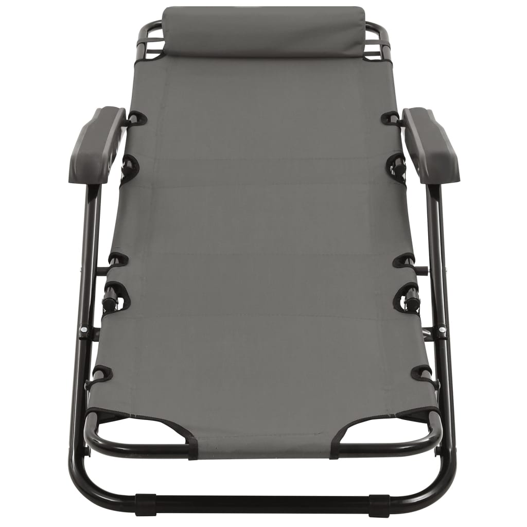 Folding sun loungers with footrest 2 pcs steel grey