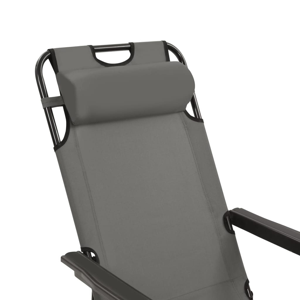 Folding sun loungers with footrest 2 pcs steel grey