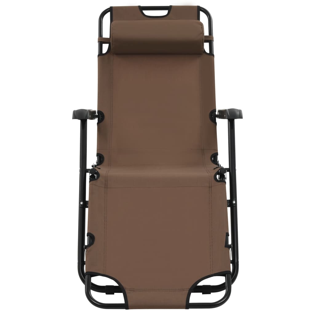 Folding sun loungers with footrest 2 pcs brown steel
