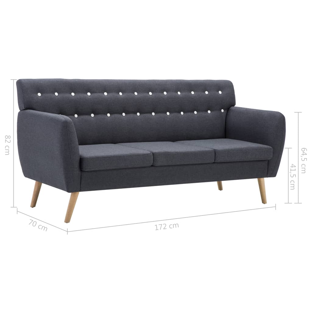 Sofá de 3 lugares estofos de tecido 172x70x82cm cinzento escuro