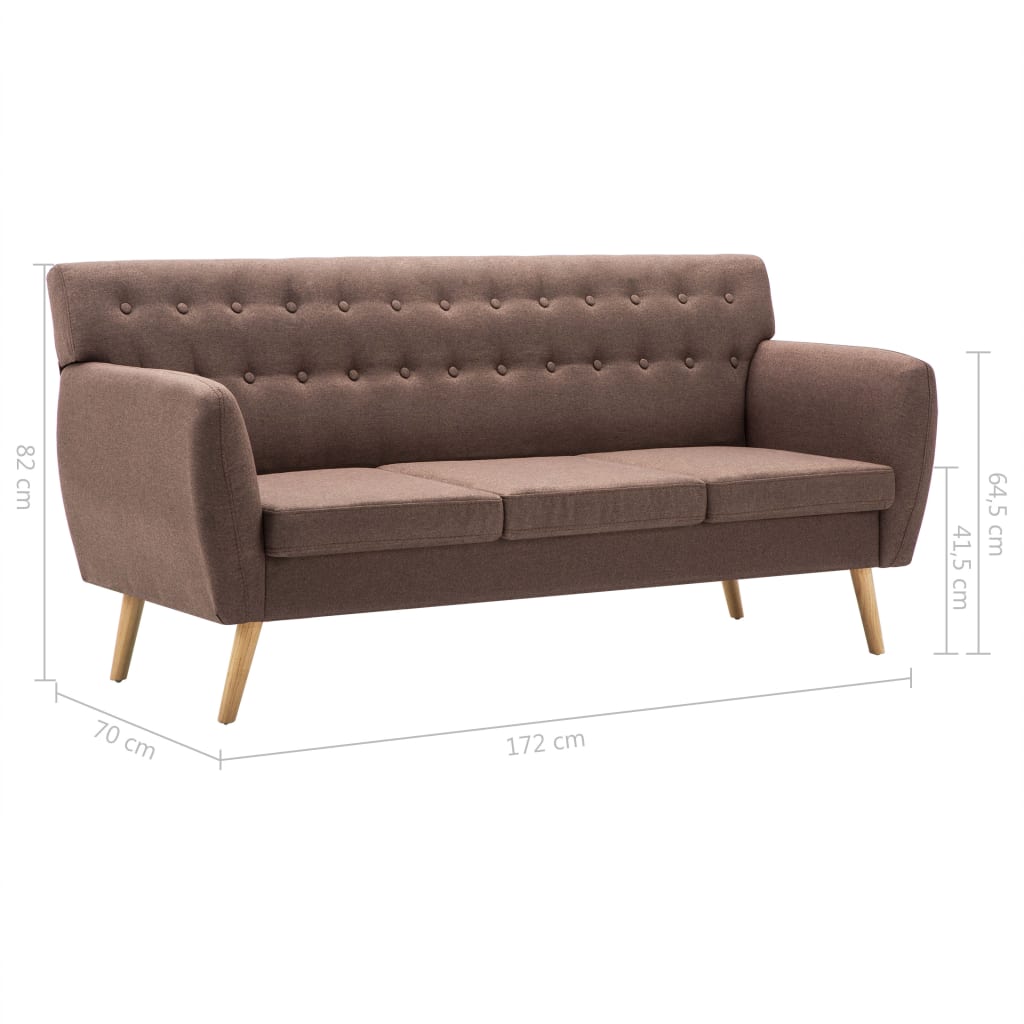 3-seater sofa with fabric upholstery 172x70x82 cm brown