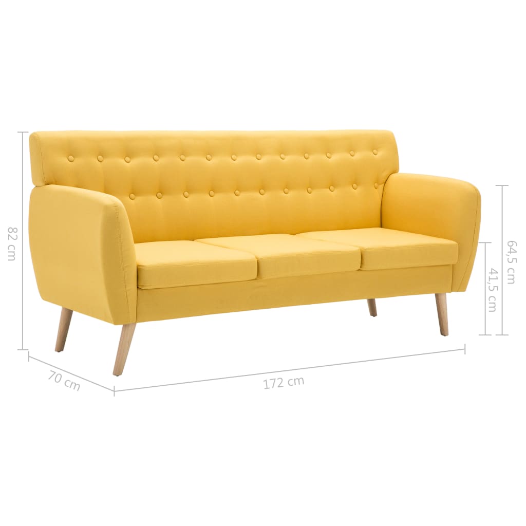 3-seater sofa with fabric upholstery 172x70x82 cm yellow