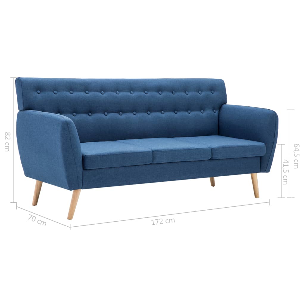 3-seater sofa with fabric upholstery 172x70x82 cm blue