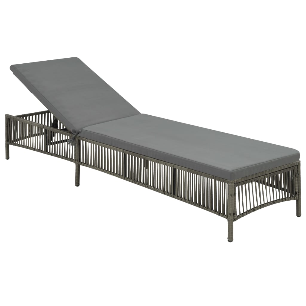 Grey PE wicker sun lounger with cushion
