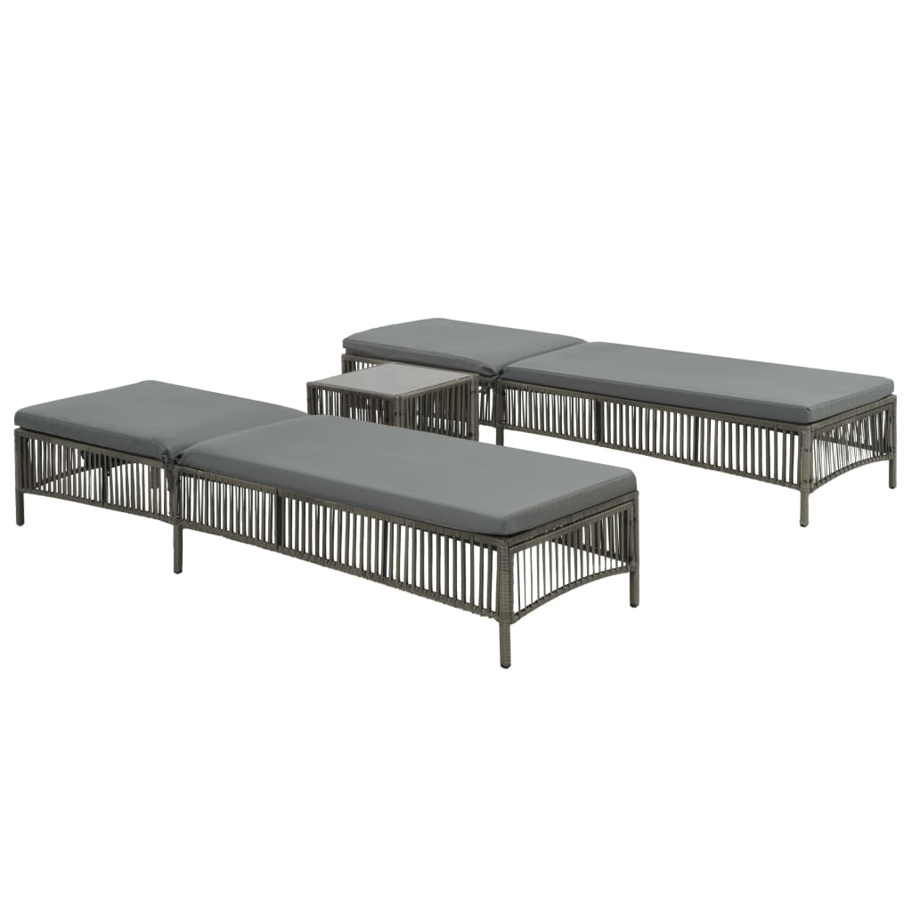 Sun loungers with table 2 pcs grey wicker