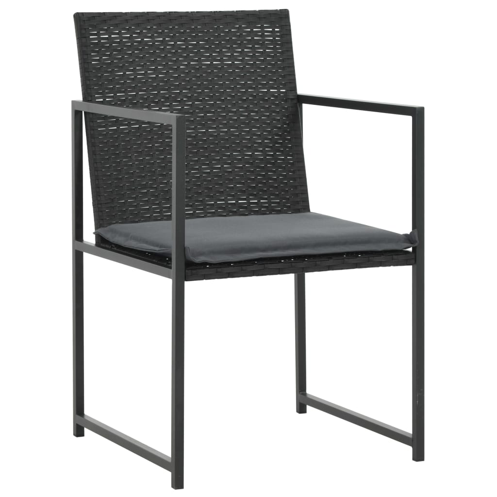 7 pcs conjunto jantar exterior com almofadões vime PE preto