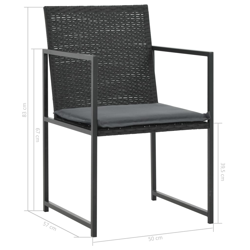 7 pcs conjunto jantar exterior com almofadões vime PE preto