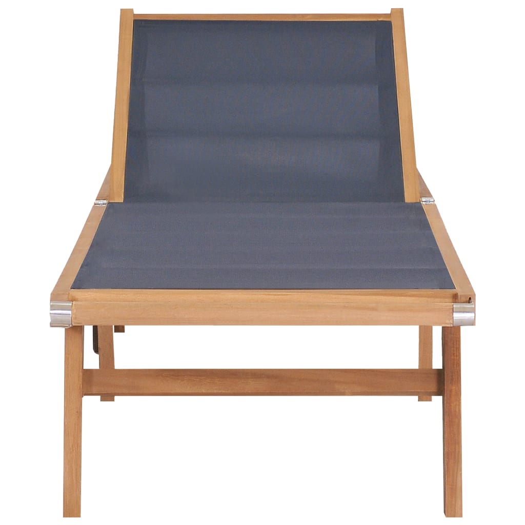 Folding sun lounger with wheels solid teak and textilene