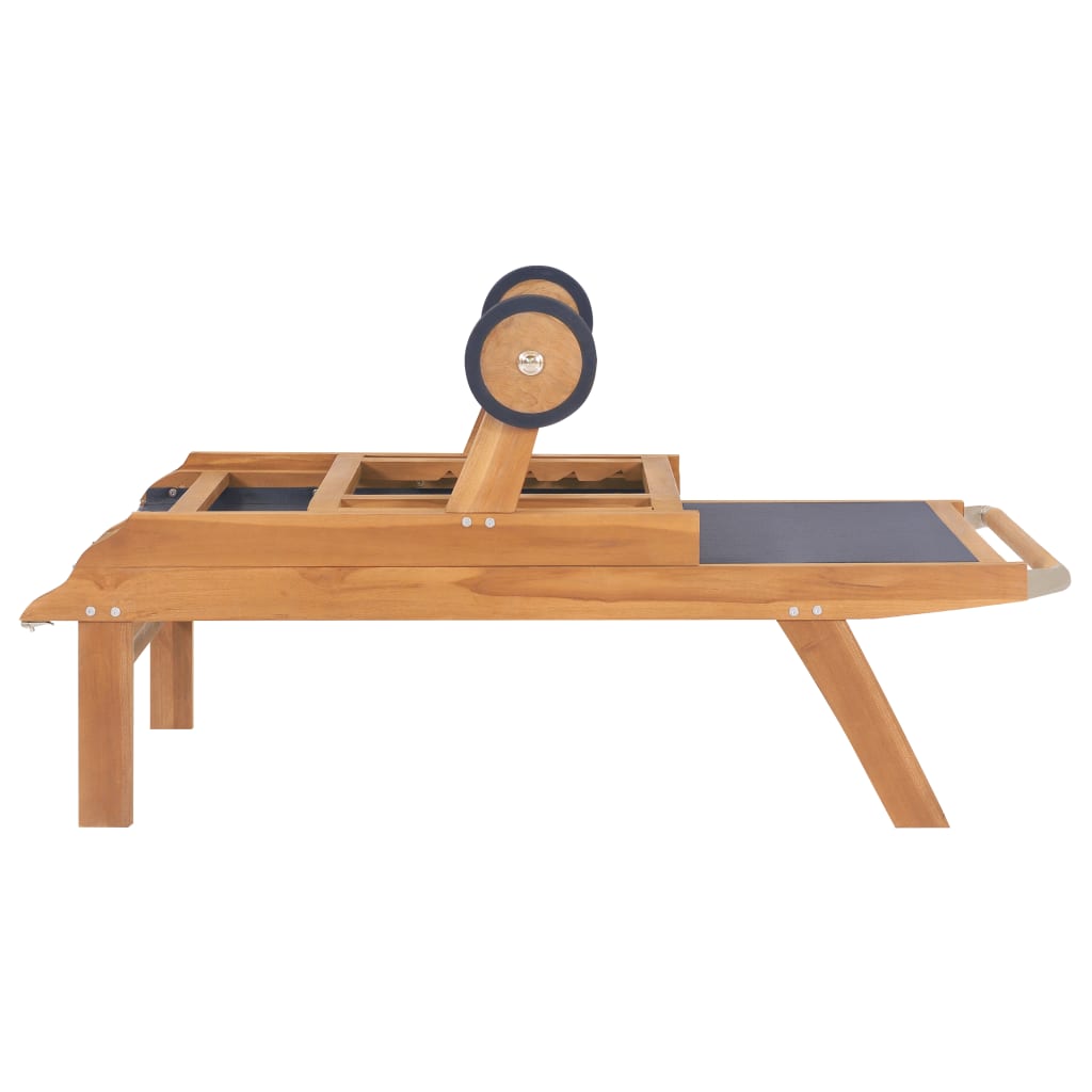 Folding sun lounger with wheels solid teak and textilene