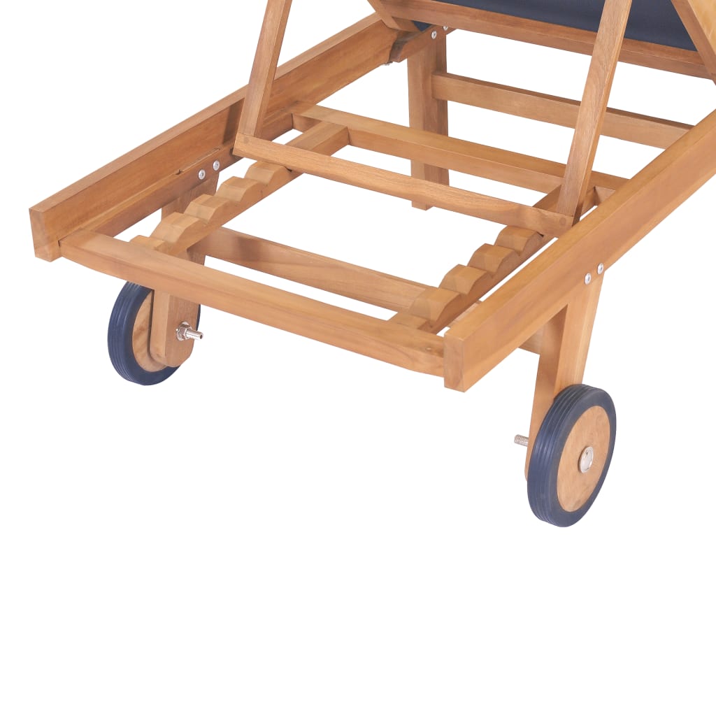 Folding sun lounger with wheels solid teak and textilene