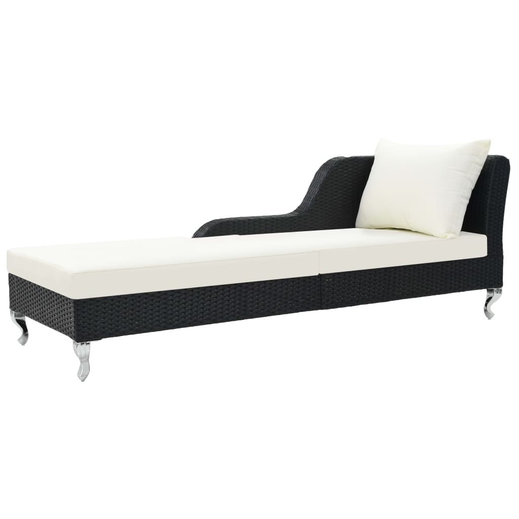 Black PE wicker sun lounger with cushion
