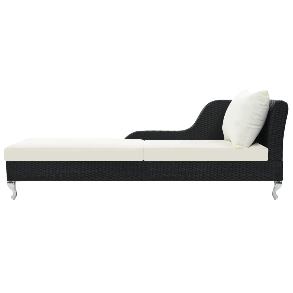 Black PE wicker sun lounger with cushion