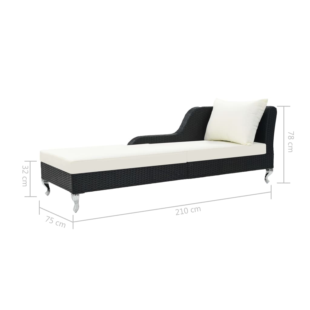Black PE wicker sun lounger with cushion