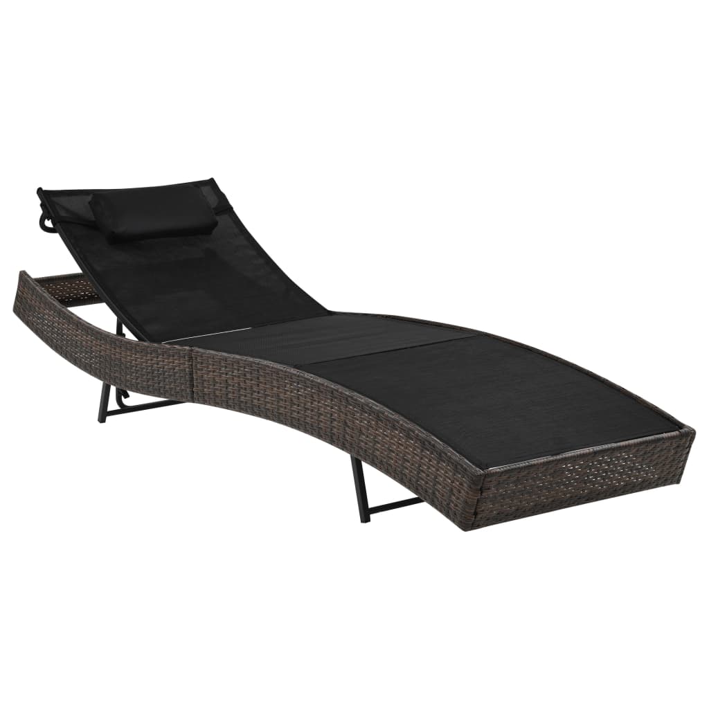 Brown PE rattan sun lounger with cushion