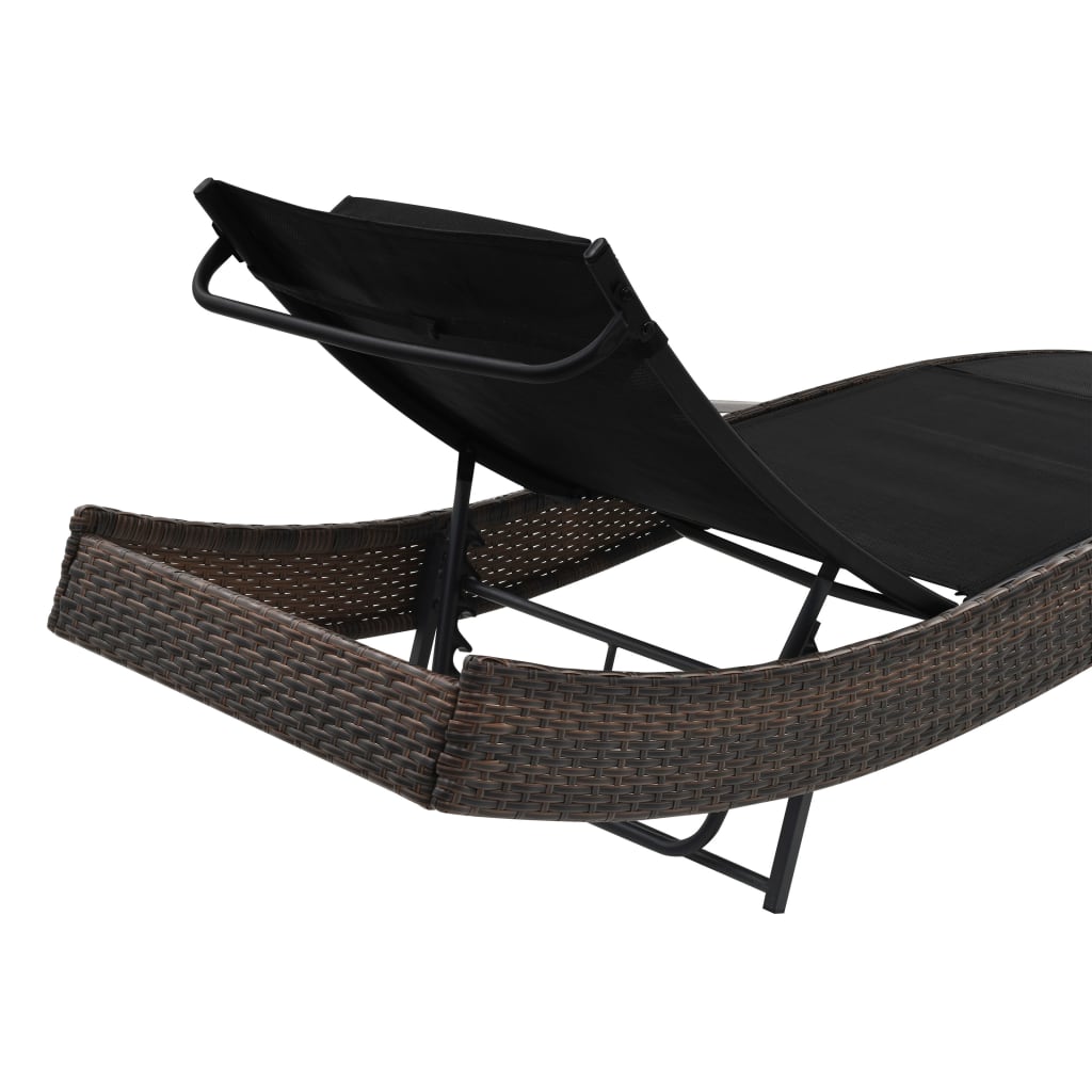 Brown PE rattan sun lounger with cushion