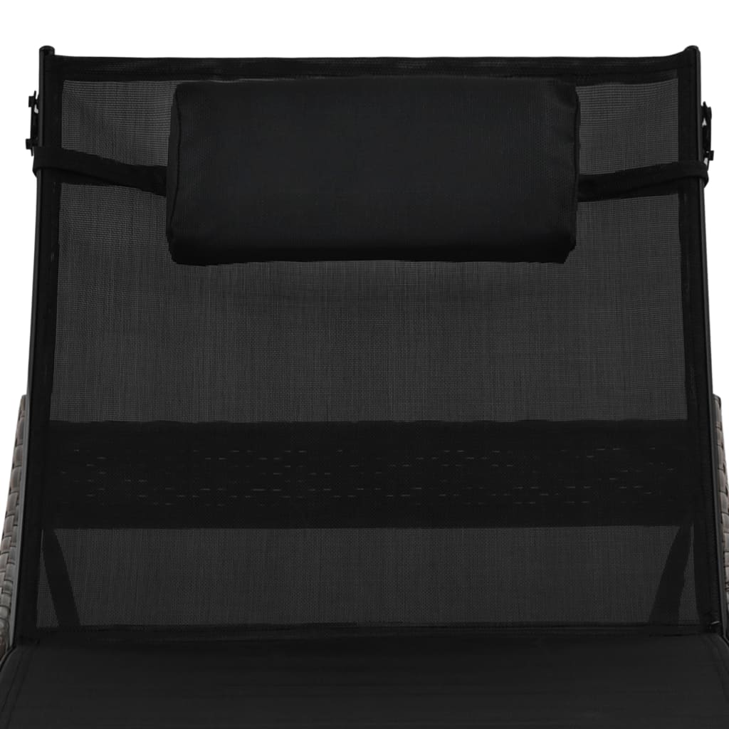 Brown PE rattan sun lounger with cushion
