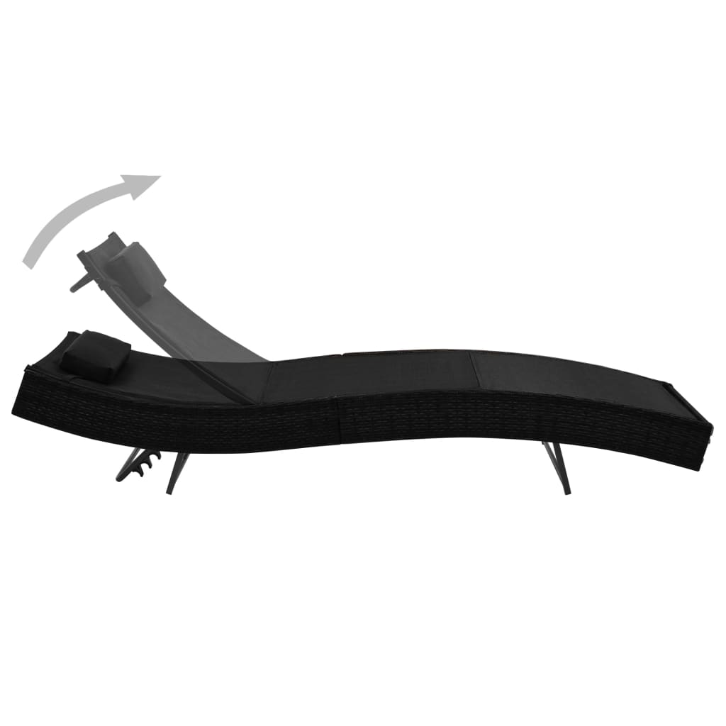 Black PE wicker sun lounger with cushion