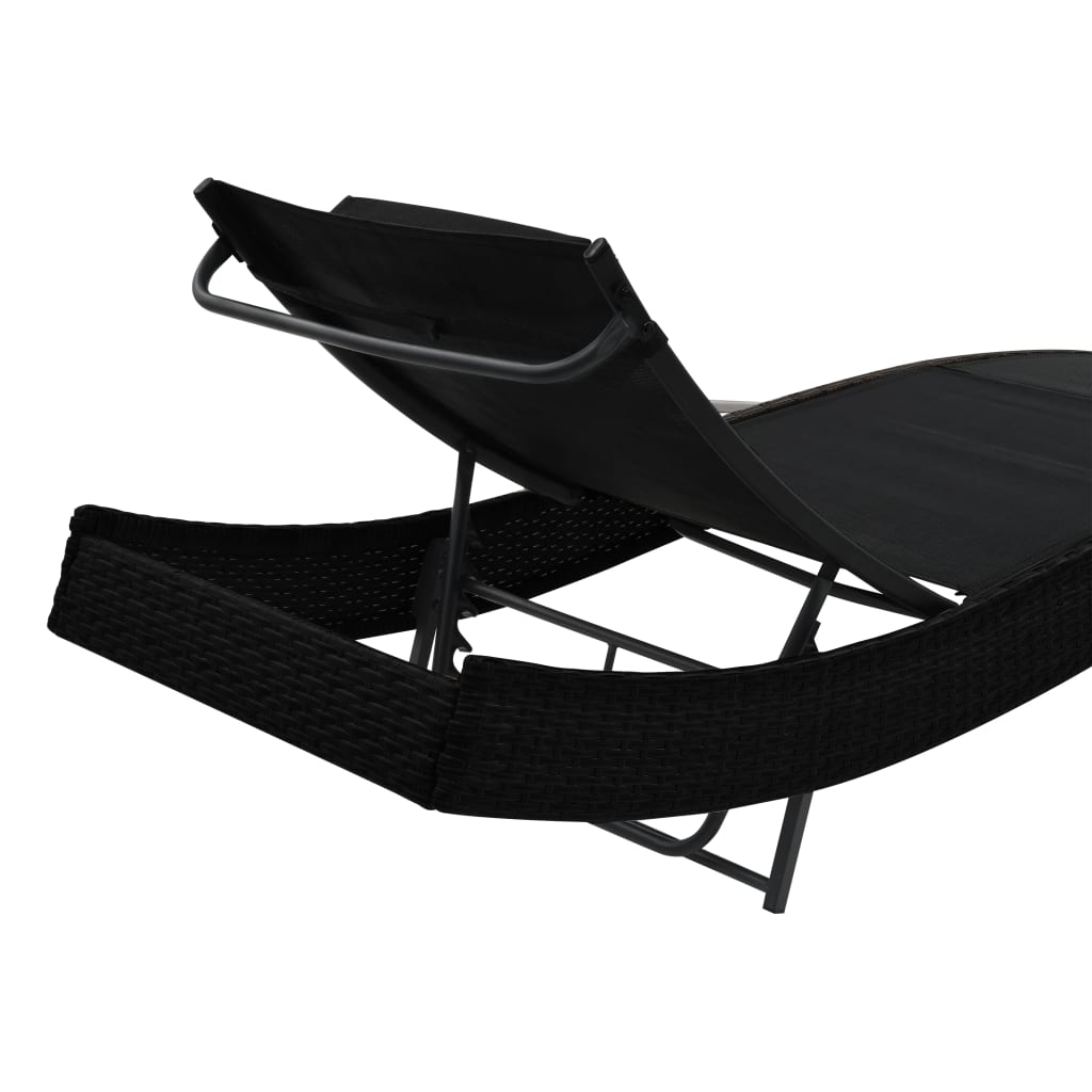 Black PE wicker sun lounger with cushion