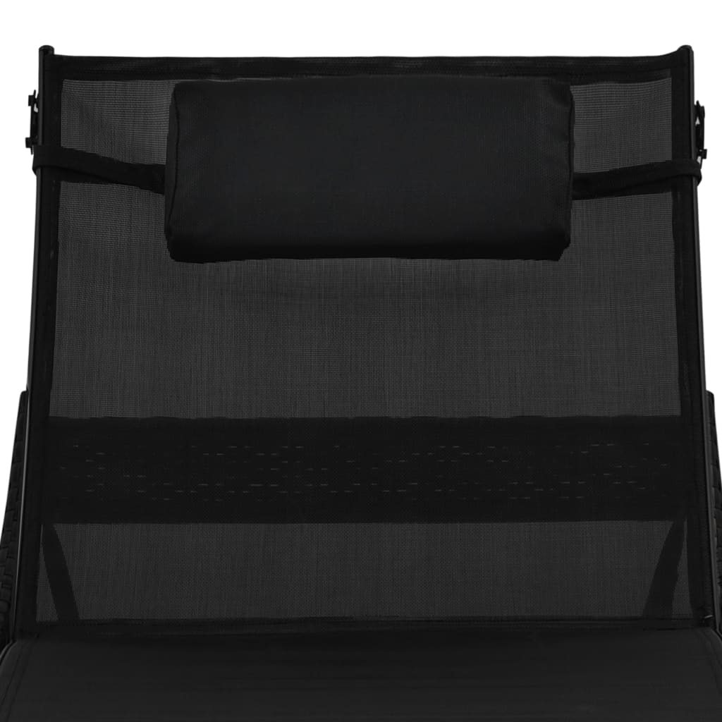 Black PE wicker sun lounger with cushion