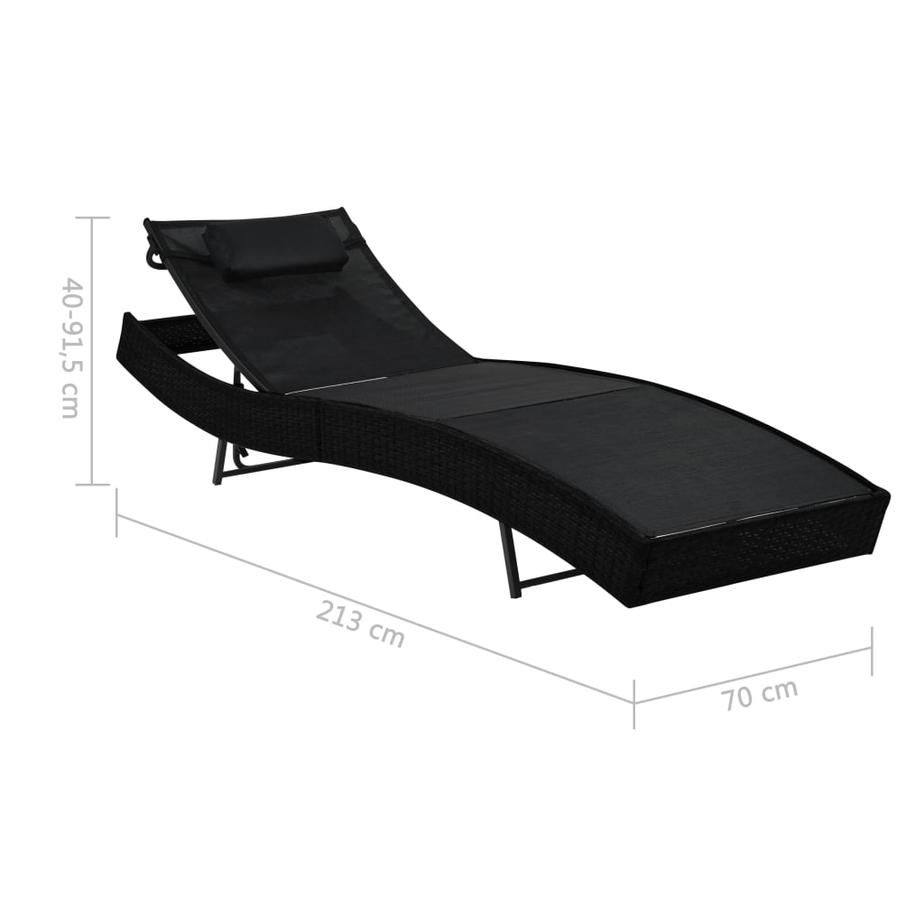 Black PE wicker sun lounger with cushion