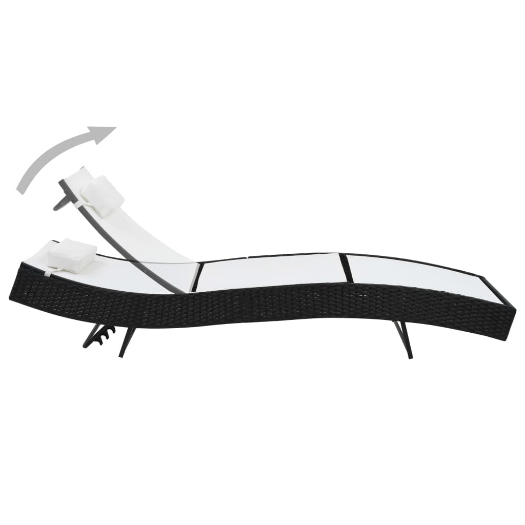 Black PE wicker sun lounger with cushion
