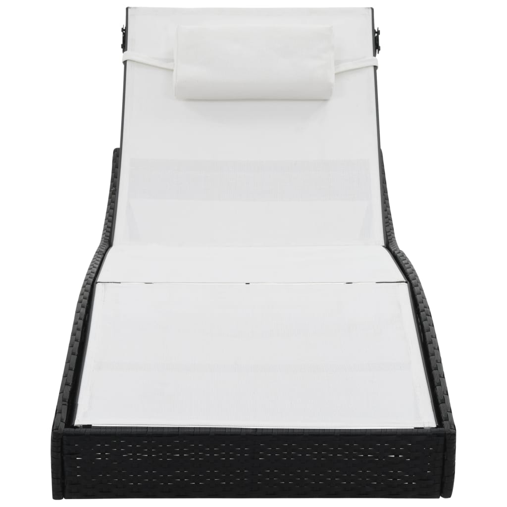 Black PE wicker sun lounger with cushion