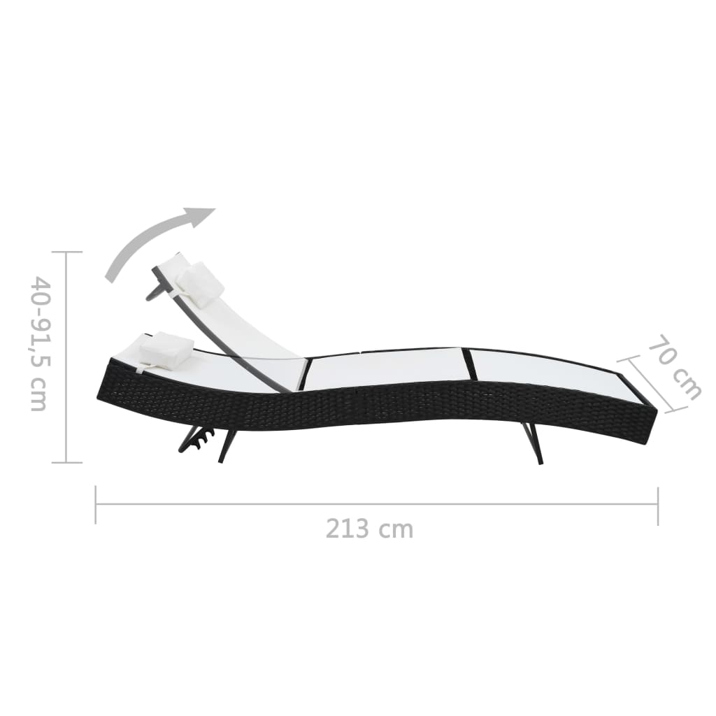 Black PE wicker sun lounger with cushion