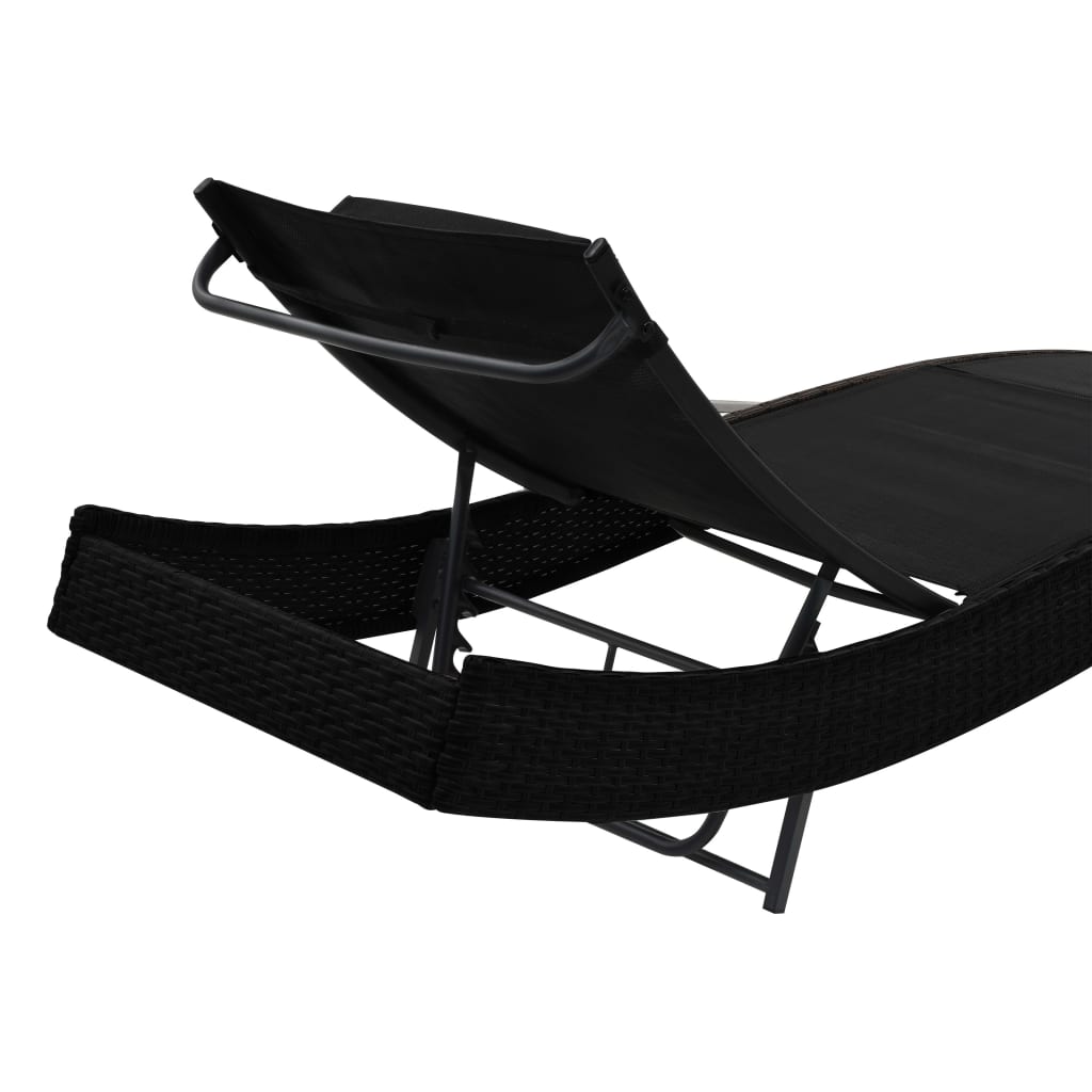 Sun loungers with table 2 pcs PE rattan and black textilene