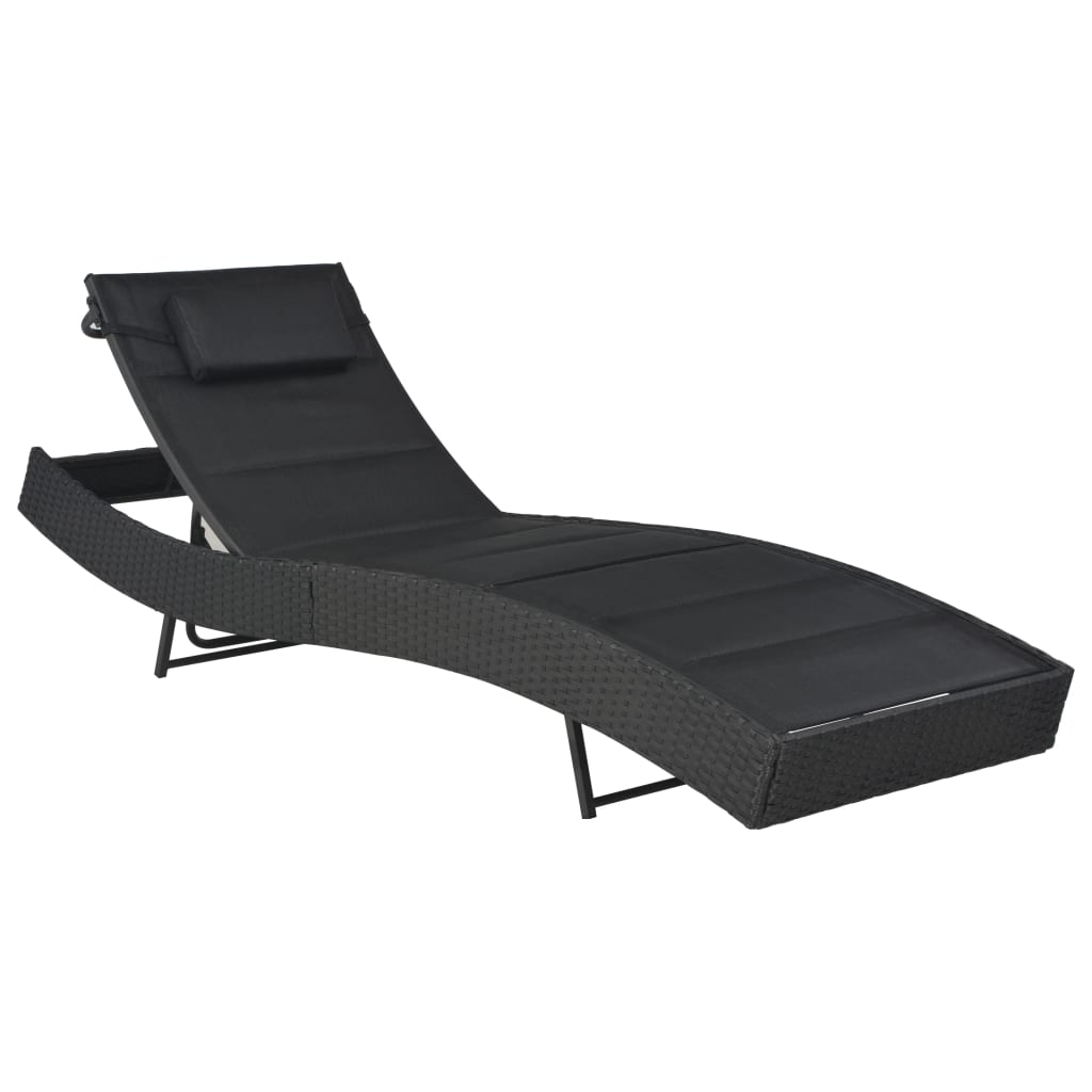 Sun lounger in PE wicker and black textilene