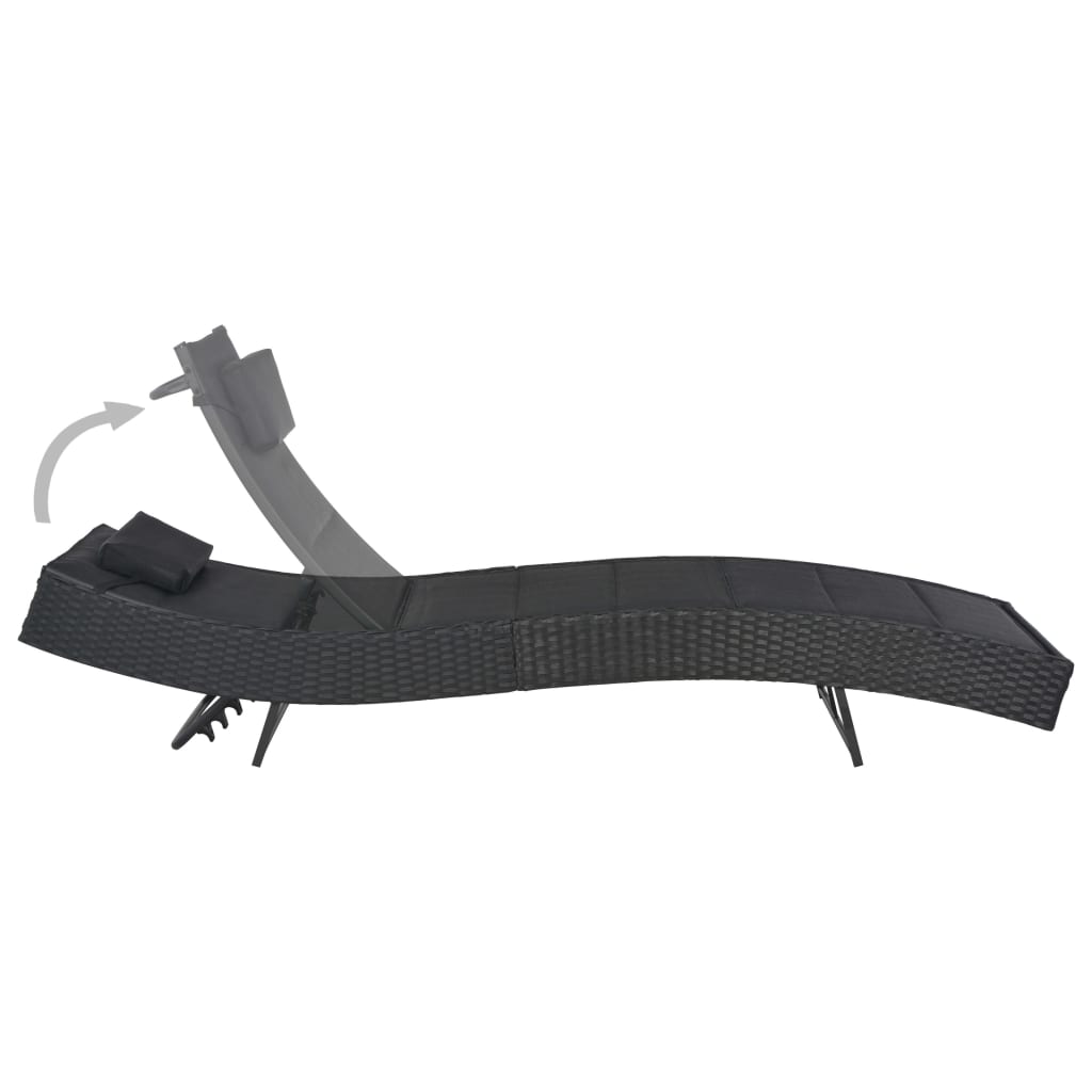 Sun lounger in PE wicker and black textilene