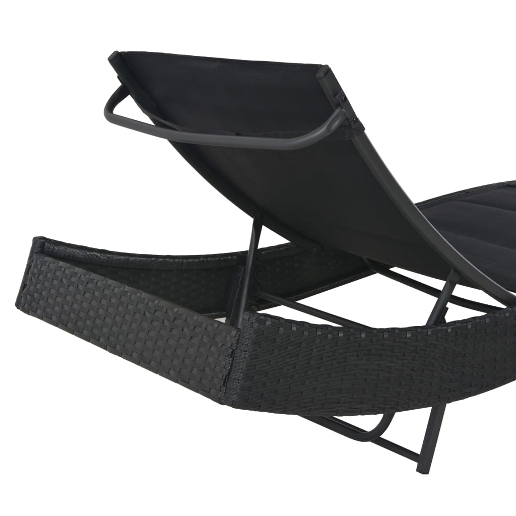 Sun lounger in PE wicker and black textilene