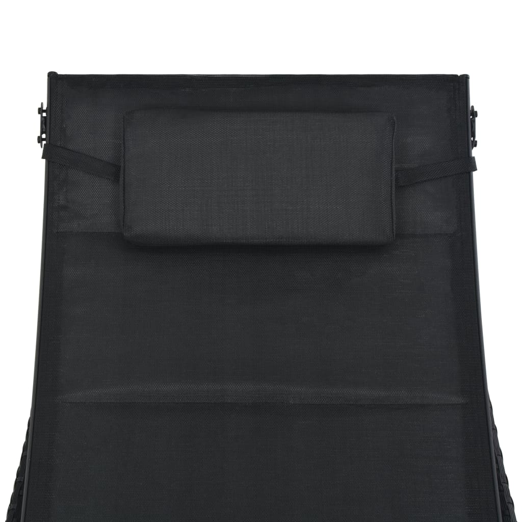 Sun lounger in PE wicker and black textilene