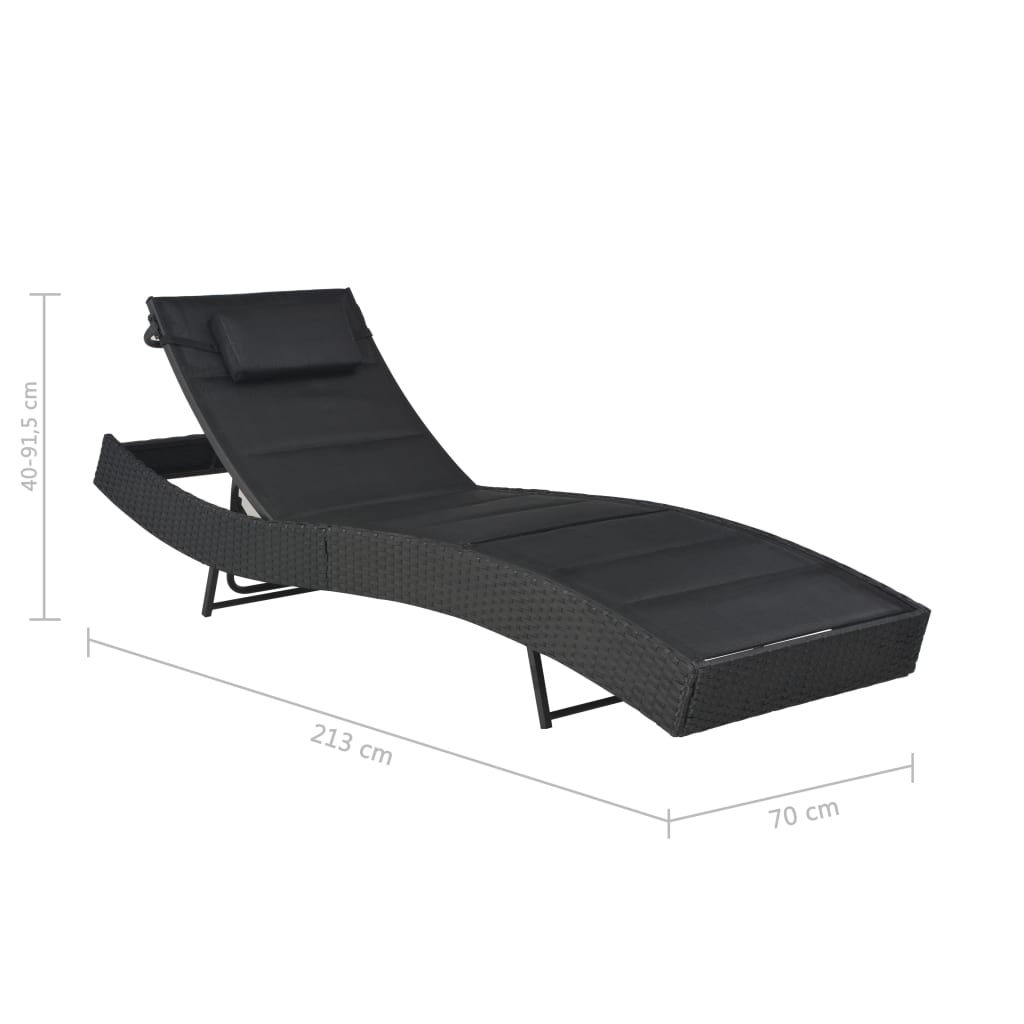 Sun lounger in PE wicker and black textilene