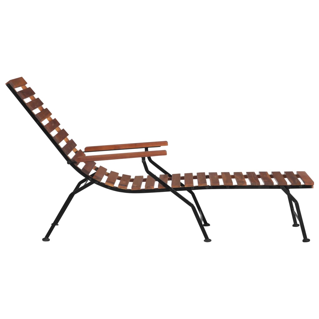 Outdoor sun lounger in solid acacia wood